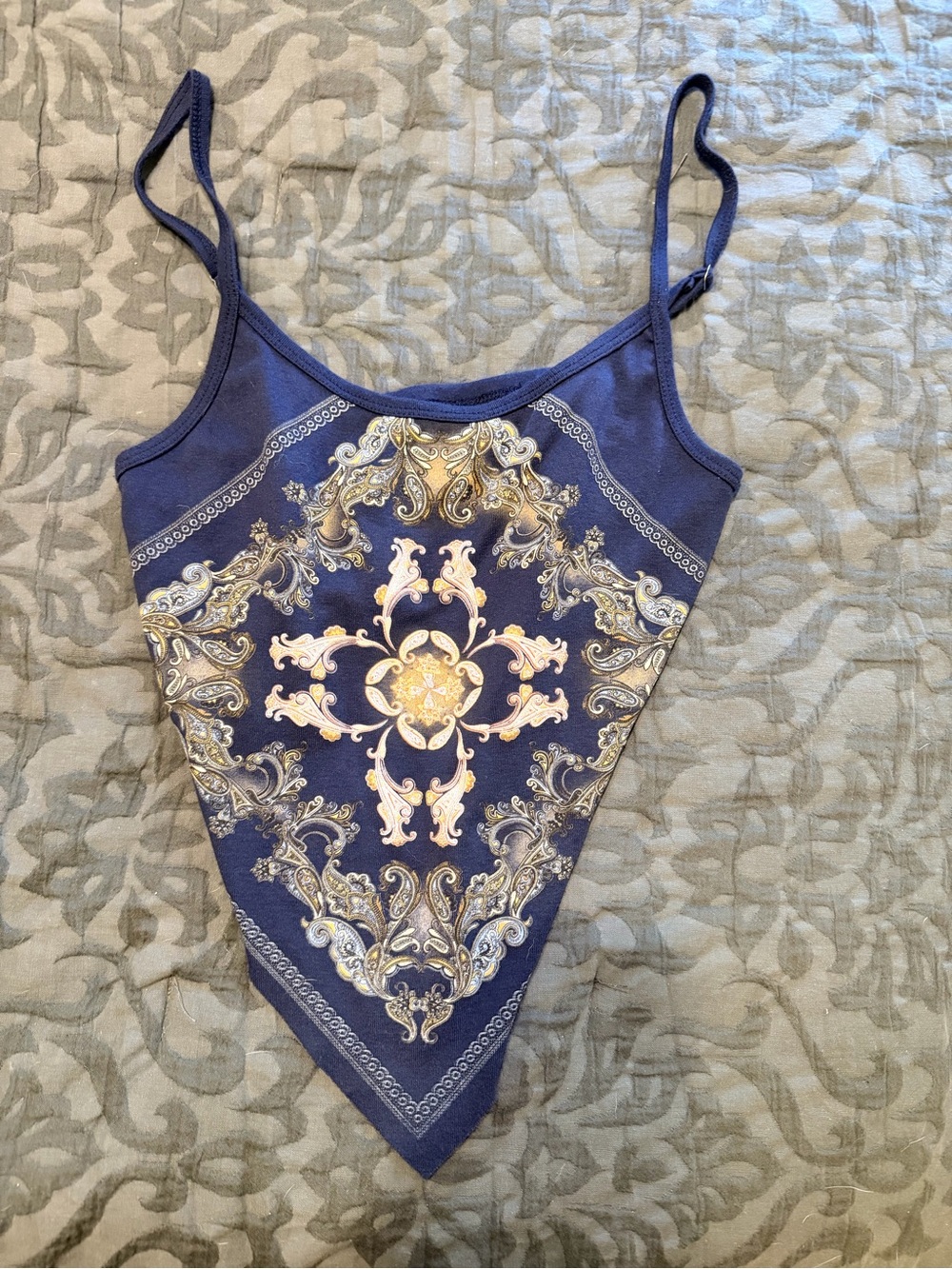 Windsor Navy Blue Paisley Medallion Handkerchief Hem Cami